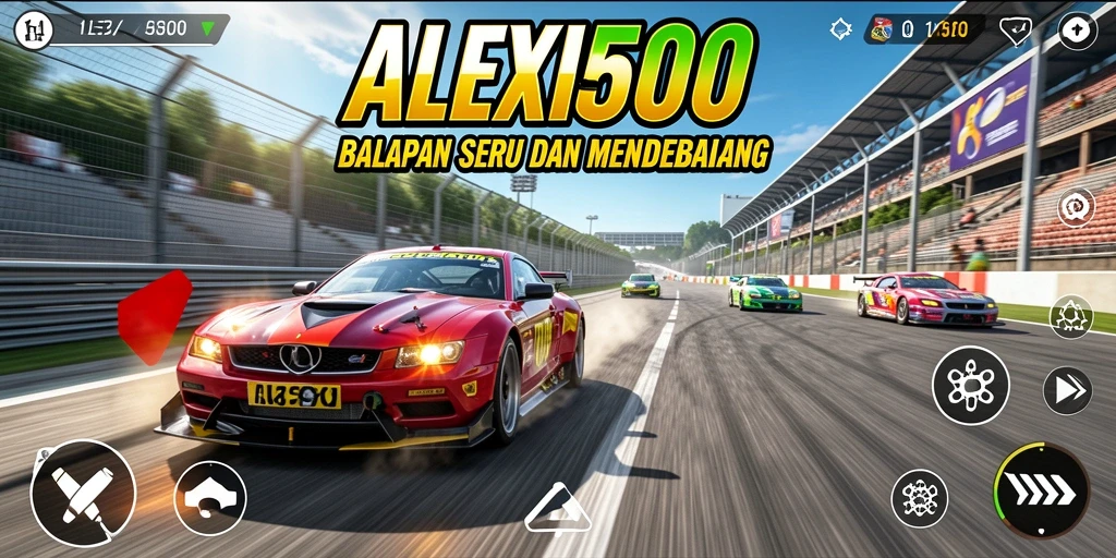 Tangkapan layar gameplay ALEXIS500 dengan aksi balapan yang mendebarkan.