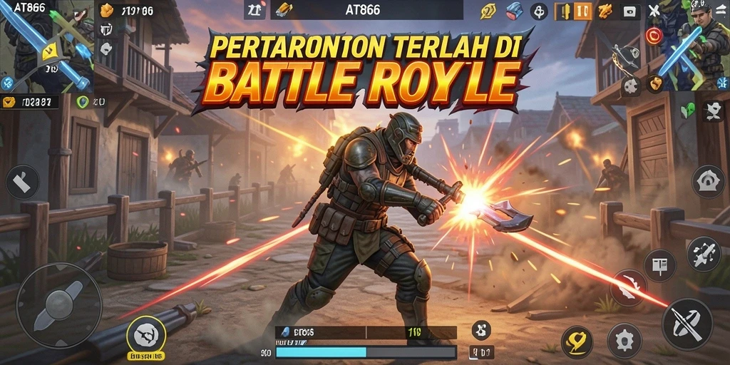 Tangkapan layar AT866 menampilkan pertempuran epik di medan perang Battle Royale.
