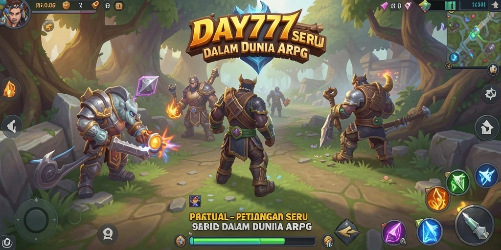 Screenshot ini menampilkan aksi pertempuran intens di <strong>DAY777</strong>, dengan karakter melawan monster besar.