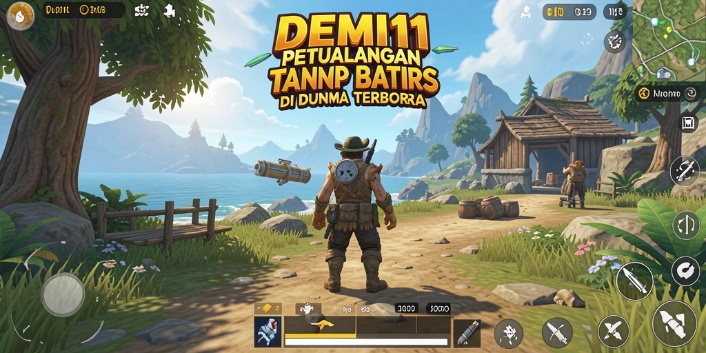 Screenshot gameplay menampilkan ekspansi dunia terbuka yang luas.