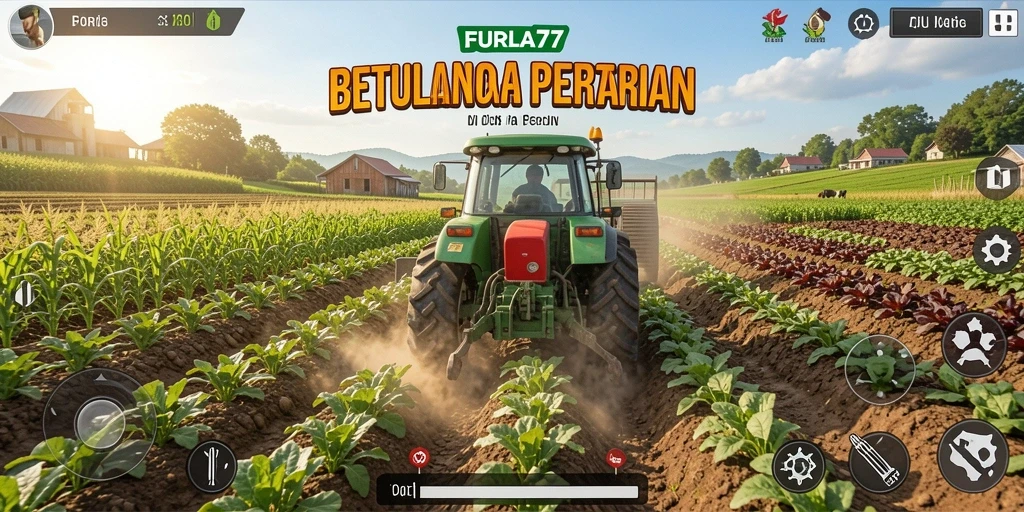 Tangkapan layar permainan FURLA77 dengan berbagai aktivitas pertanian.