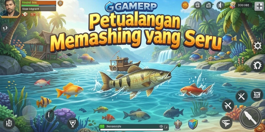 Tampilan gameplay GAMERP yang menakjubkan saat memancing.