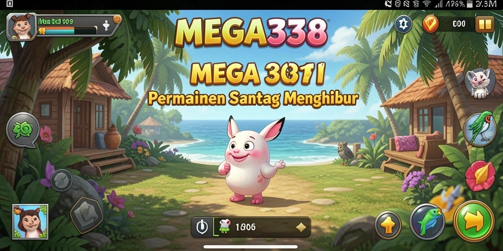 Tampilan gameplay MEGA338 yang ceria dan menghibur, sempurna untuk pemain Casual.