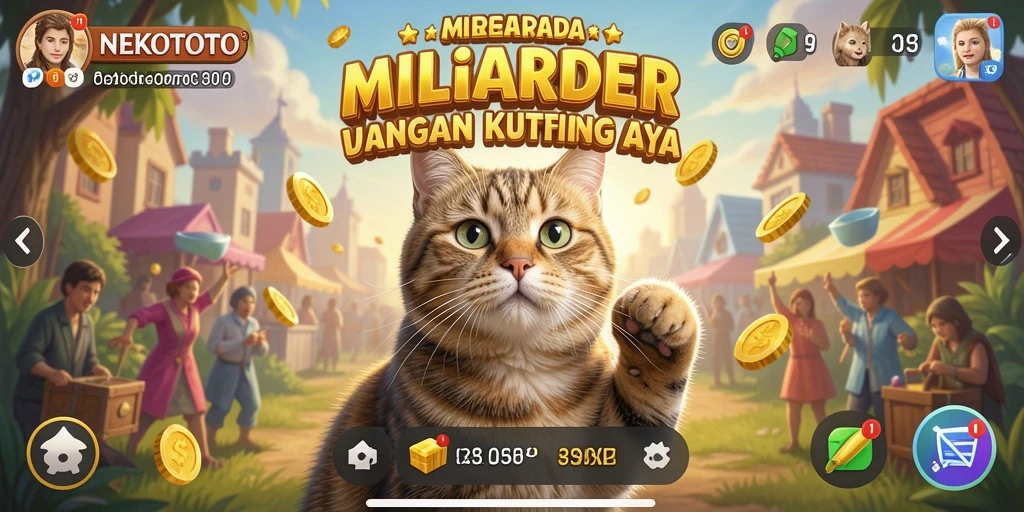 Tampilan gameplay seru dari NEKOTOTO dengan karakter kucing yang menggemaskan.