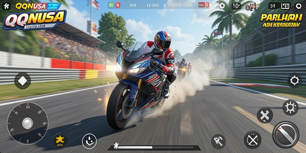 Gameplay seru dalam balapan sepeda motor di QQNUSA.