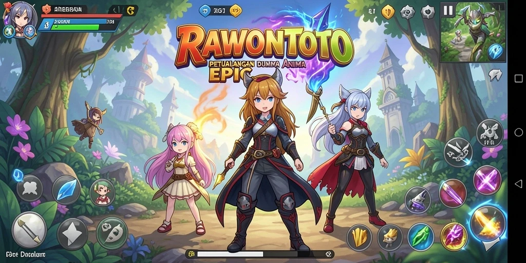 Tampilan gameplay RAWONTOTO yang penuh aksi dan warna.