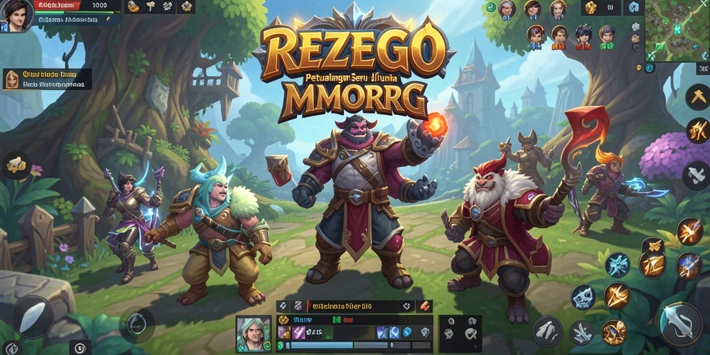 Tangkapan layar gameplay REZEGO menampilkan pertempuran epik di dunia MMORPG.