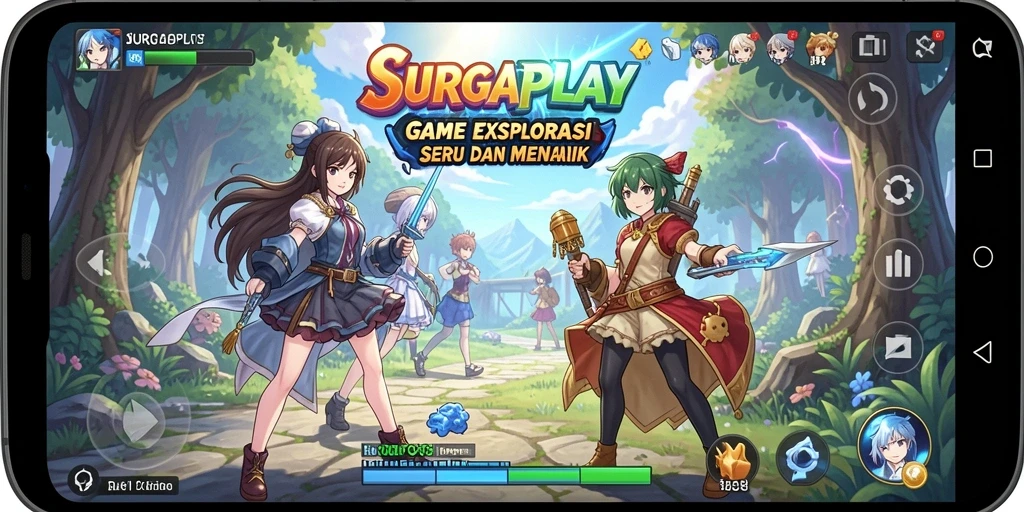 Tampilan gameplay <strong>SURGAPLAY</strong> yang memukau dan karakter anime yang menarik.