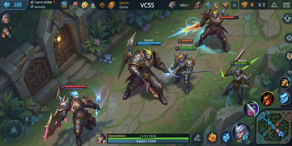 Tangkapan layar utama VC55 menunjukkan pertarungan intens di arena MOBA.